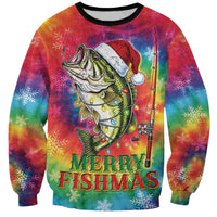 Funny Fishmas Bass Sweatshirt Merry Fishmas Tie-dye Christmas Vibes - Wonder Print Shop