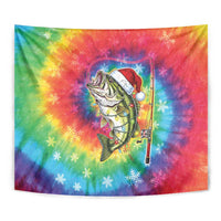 Funny Fishmas Bass Tapestry Merry Fishmas Tie-dye Christmas Vibes - Wonder Print Shop