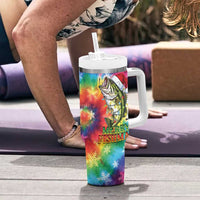 Funny Fishmas Bass Tumbler With Handle Merry Fishmas Tie-dye Christmas Vibes - Wonder Print Shop