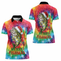 Funny Fishmas Bass Women Polo Shirt Merry Fishmas Tie-dye Christmas Vibes - Wonder Print Shop