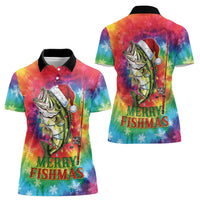 Funny Fishmas Bass Women Polo Shirt Merry Fishmas Tie-dye Christmas Vibes - Wonder Print Shop