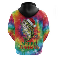 Funny Fishmas Bass Zip Hoodie Merry Fishmas Tie-dye Christmas Vibes - Wonder Print Shop