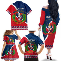 Dominican Republic 180th Years Independence Day Personalized Family Matching Off Shoulder Long Sleeve Dress and Hawaiian Shirt - Wonder Print Shop