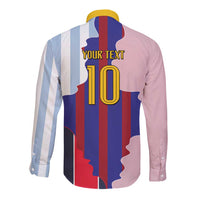 Custom Argentina and Spain Long Sleeve Button Shirt Special Vintage Match Team Edition