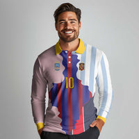 Custom Argentina and Spain Long Sleeve Polo Shirt Special Vintage Match Team Edition