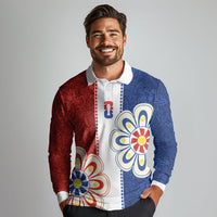 Vamos Paraguay Custom Long Sleeve Polo Shirt Nanduti Heritage Football Supporter