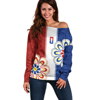 Vamos Paraguay Custom Off Shoulder Sweater Nanduti Heritage Football Supporter