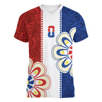 Vamos Paraguay Custom Women V-Neck T-Shirt Nanduti Heritage Football Supporter
