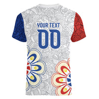 Vamos Paraguay Custom Women V-Neck T-Shirt Nanduti Heritage Football Supporter