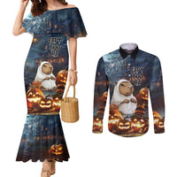 Capy-Boo-Ra Halloween Personalized Couples Matching Mermaid Dress and Long Sleeve Button Shirt Capybara Funny Spooky Ghost