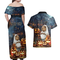Capy-Boo-Ra Halloween Personalized Couples Matching Off Shoulder Maxi Dress and Hawaiian Shirt Capybara Funny Spooky Ghost LT9 - Wonder Print Shop