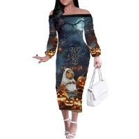 Capy-Boo-Ra Halloween Personalized Family Matching Off The Shoulder Long Sleeve Dress and Hawaiian Shirt Capybara Funny Spooky Ghost - Wonder Print Shop