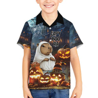 Capy-Boo-Ra Halloween Personalized Family Matching Off The Shoulder Long Sleeve Dress and Hawaiian Shirt Capybara Funny Spooky Ghost - Wonder Print Shop