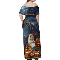 Capy-Boo-Ra Halloween Personalized Family Matching Off Shoulder Maxi Dress and Hawaiian Shirt Capybara Funny Spooky Ghost LT9 - Wonder Print Shop
