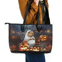 Capy-Boo-Ra Halloween Personalized Leather Tote Bag Capybara Funny Spooky Ghost - Wonder Print Shop