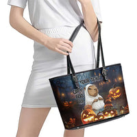 Capy-Boo-Ra Halloween Personalized Leather Tote Bag Capybara Funny Spooky Ghost - Wonder Print Shop
