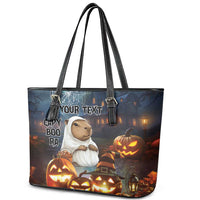 Capy-Boo-Ra Halloween Personalized Leather Tote Bag Capybara Funny Spooky Ghost - Wonder Print Shop