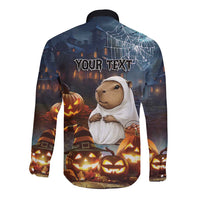 Capy-Boo-Ra Halloween Personalized Long Sleeve Button Shirt Capybara Funny Spooky Ghost - Wonder Print Shop