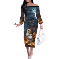 Capy-Boo-Ra Halloween Personalized Off The Shoulder Long Sleeve Dress Capybara Funny Spooky Ghost - Wonder Print Shop