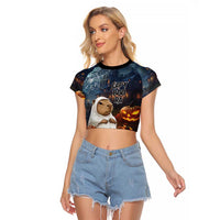 Capy-Boo-Ra Halloween Personalized Raglan Cropped T Shirt Capybara Funny Spooky Ghost - Wonder Print Shop