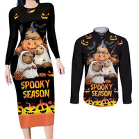 Capy-Boo-Ra Spooky Season Couples Matching Long Sleeve Bodycon Dress and Long Sleeve Button Shirt LT9 - Wonder Print Shop