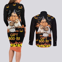 Capy-Boo-Ra Spooky Season Couples Matching Long Sleeve Bodycon Dress and Long Sleeve Button Shirt LT9 - Wonder Print Shop