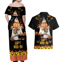 Capy-Boo-Ra Spooky Season Couples Matching Off Shoulder Maxi Dress and Hawaiian Shirt LT9 - Wonder Print Shop