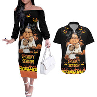 Capy-Boo-Ra Spooky Season Couples Matching Off The Shoulder Long Sleeve Dress and Hawaiian Shirt LT9 - Wonder Print Shop