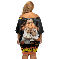 Capy-Boo-Ra Spooky Season Family Matching Off Shoulder Short Dress and Hawaiian Shirt LT9 - Wonder Print Shop