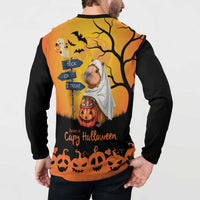 Happy Capy-Boo-Ra Button Sweatshirt Capybara Ghost Trick or Treat LT9 - Wonder Print Shop