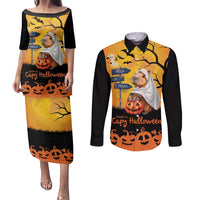 Happy Capy-Boo-Ra Couples Matching Puletasi and Long Sleeve Button Shirt Capybara Ghost Trick or Treat LT9 - Wonder Print Shop