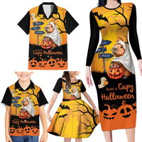 Happy Capy-Boo-Ra Family Matching Long Sleeve Bodycon Dress and Hawaiian Shirt Capybara Ghost Trick or Treat LT9 - Wonder Print Shop