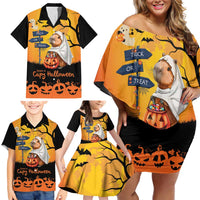 Happy Capy-Boo-Ra Family Matching Off Shoulder Short Dress and Hawaiian Shirt Capybara Ghost Trick or Treat LT9 - Wonder Print Shop