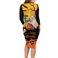 Happy Capy-Boo-Ra Long Sleeve Bodycon Dress Capybara Ghost Trick or Treat - Wonder Print Shop