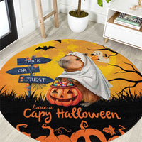 Happy Capy-Boo-Ra Round Carpet Capybara Ghost Trick or Treat