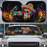 Dripping Sombrero Sugar Skull Auto Sun Shade Día de los Muertos - Wonder Print Shop