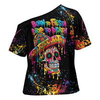Dripping Sombrero Sugar Skull Cross Shoulder Shirt Día de los Muertos - Wonder Print Shop