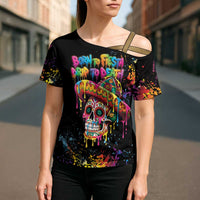 Dripping Sombrero Sugar Skull Cross Shoulder Shirt Día de los Muertos - Wonder Print Shop