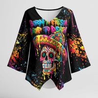 Dripping Sombrero Sugar Skull Kimono Sleeve Blouse Día de los Muertos - Wonder Print Shop