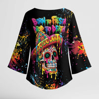 Dripping Sombrero Sugar Skull Kimono Sleeve Blouse Día de los Muertos - Wonder Print Shop