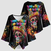 Dripping Sombrero Sugar Skull Kimono Sleeve Blouse Día de los Muertos - Wonder Print Shop