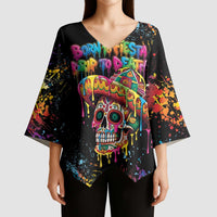 Dripping Sombrero Sugar Skull Kimono Sleeve Blouse Día de los Muertos - Wonder Print Shop