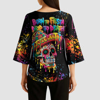 Dripping Sombrero Sugar Skull Kimono Sleeve Blouse Día de los Muertos - Wonder Print Shop