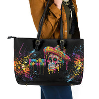 Dripping Sombrero Sugar Skull Leather Tote Bag Día de los Muertos - Wonder Print Shop