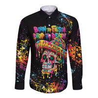 Dripping Sombrero Sugar Skull Long Sleeve Button Shirt Día de los Muertos - Wonder Print Shop