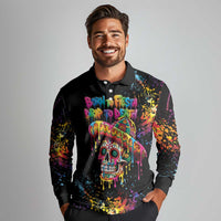Dripping Sombrero Sugar Skull Long Sleeve Polo Shirt Día de los Muertos - Wonder Print Shop