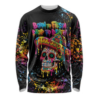 Dripping Sombrero Sugar Skull Long Sleeve Shirt Día de los Muertos - Wonder Print Shop