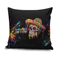 Dripping Sombrero Sugar Skull Pillow Cover Día de los Muertos - Wonder Print Shop