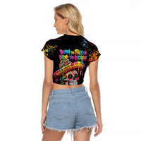 Dripping Sombrero Sugar Skull Raglan Cropped T Shirt Día de los Muertos - Wonder Print Shop
