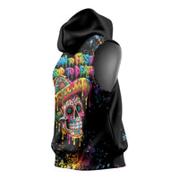 Dripping Sombrero Sugar Skull Sleeveless Hoodie Día de los Muertos - Wonder Print Shop